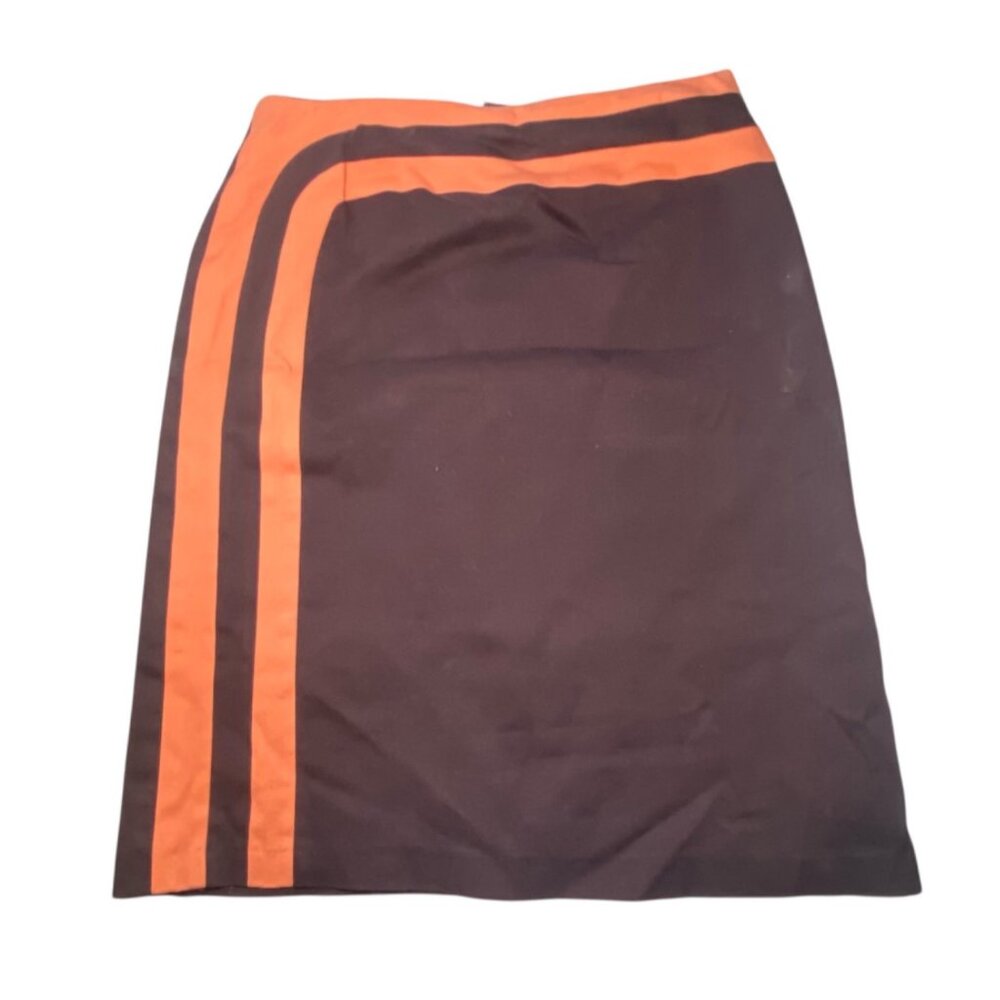 Russell Scott Signature Womens Brown & Orange Striped Pencil Skirt Size 6 Retro‎